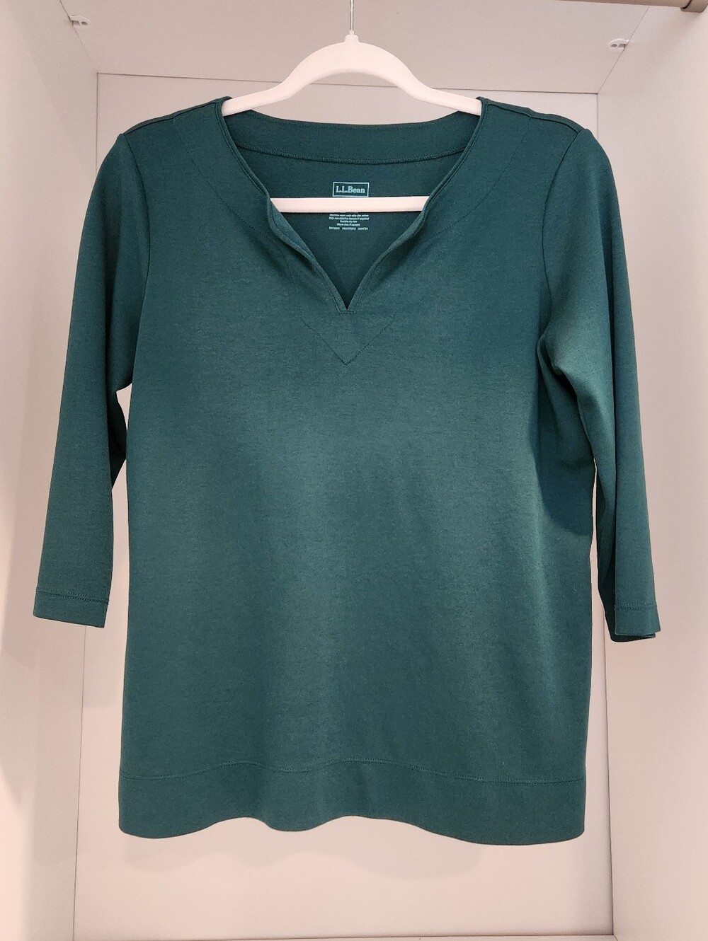 L.L.Bean Womens Pima Cotton Tunic With 3/4 Sleeves And Split Neck